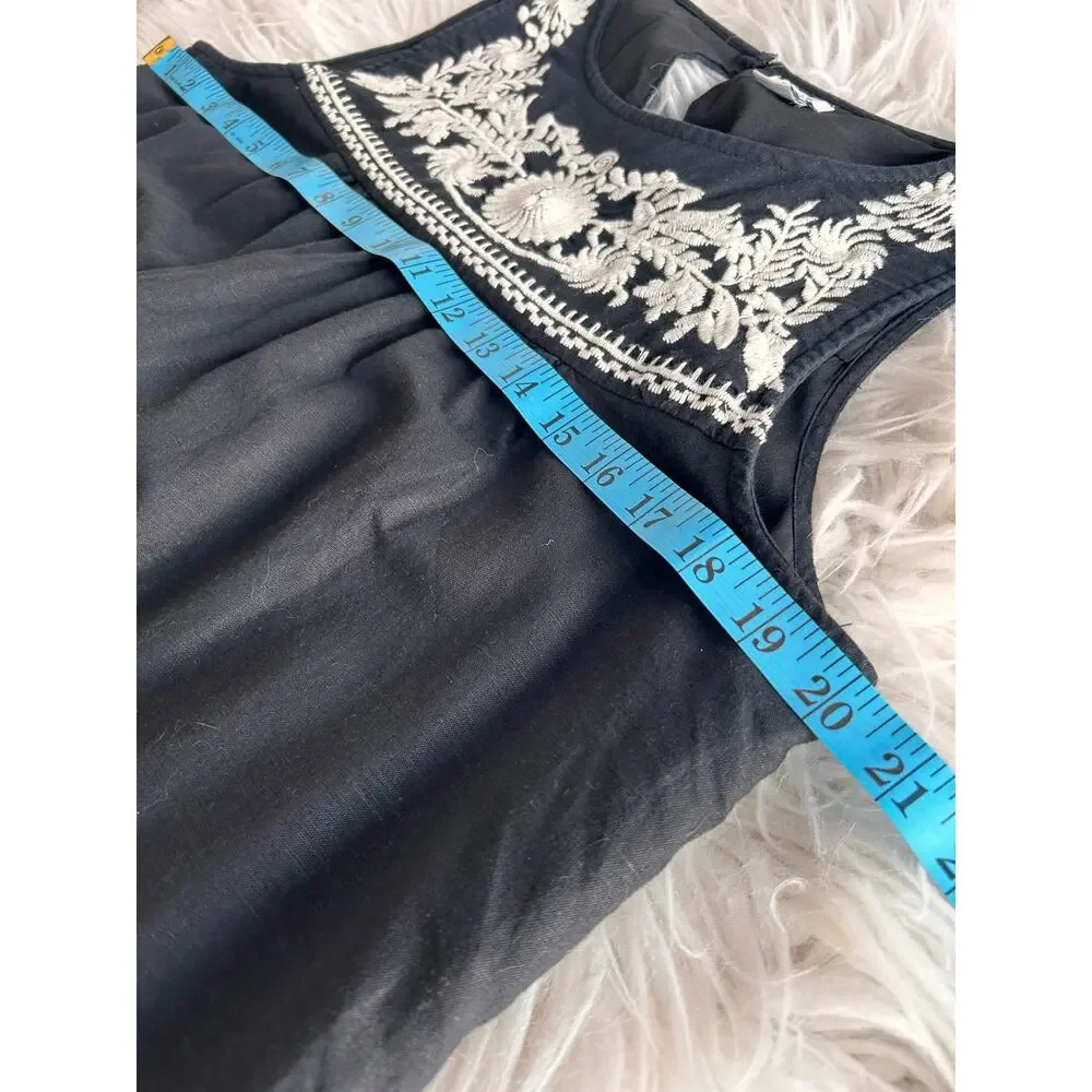 J. Crew Women's Embroidered Floral Cotton-Linen Mini Dress Black Size‎ Medium